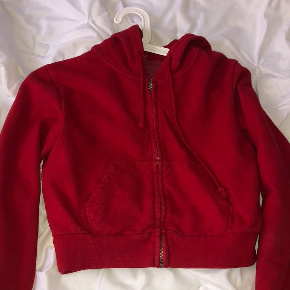 John galt red cropped crystal hoodie